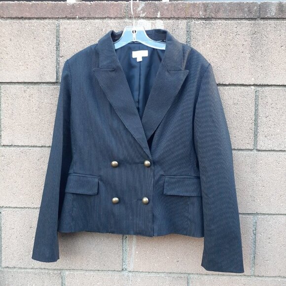 Isaac Mizrahi for Target Double Breasted Suit Jacket Black Dot Pinstripe Lined L - Picture 4 of 5